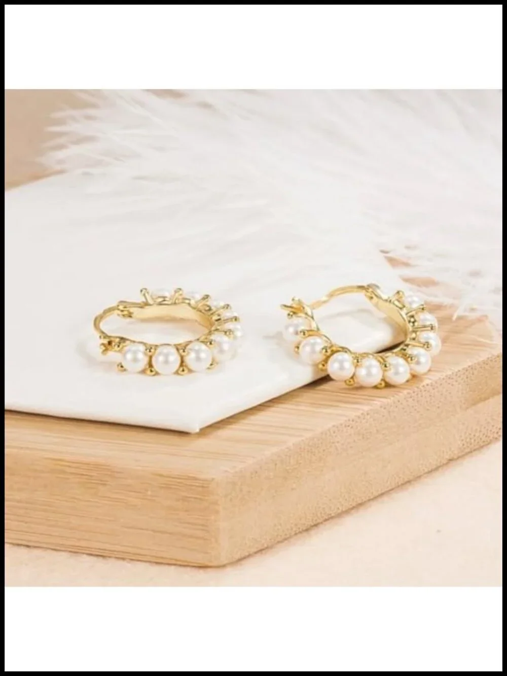 18K Gold Plated Faux Pearl Huggie Hoop Earrings Lightweight Women Jewelry
